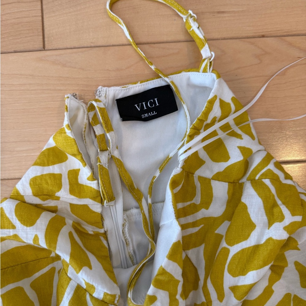 Vici Mustard and White Abstract Dress